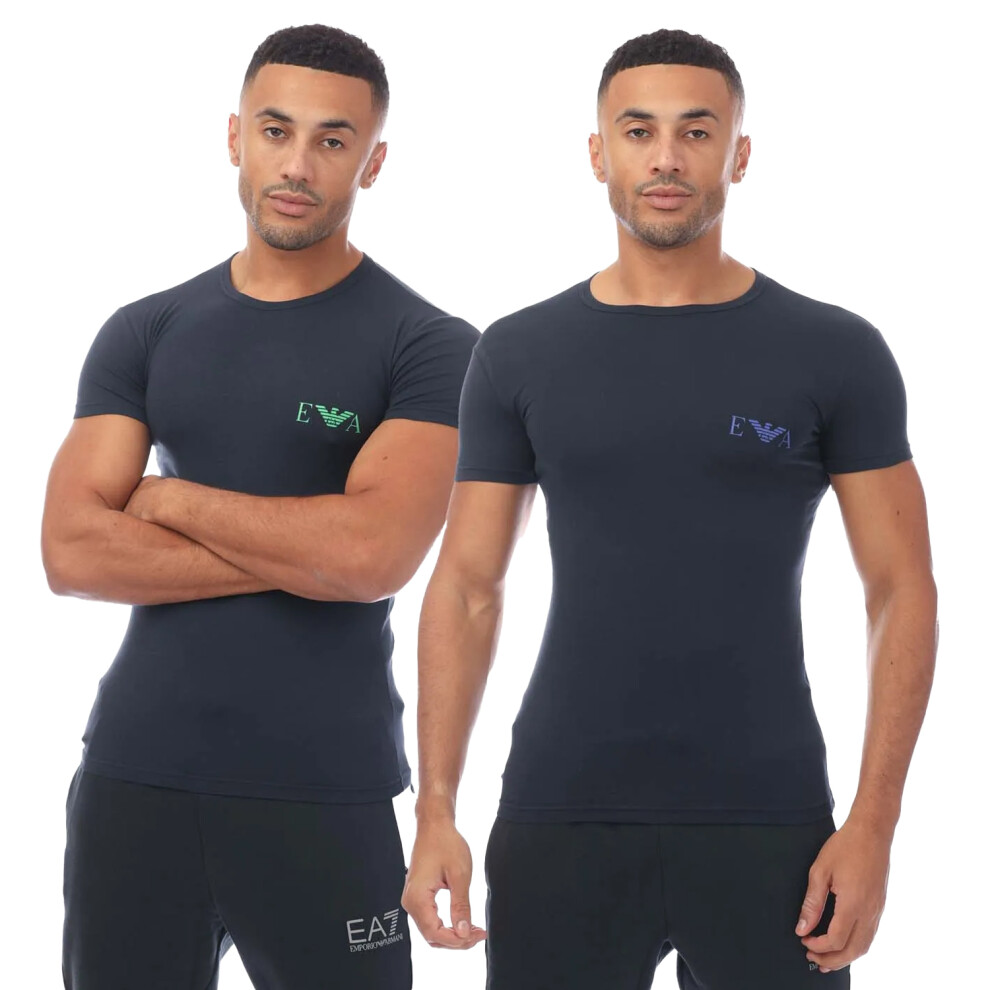 (S, Navy) Emporio Armani Mens Underwear Logo T-Shirt (Pack of 2)