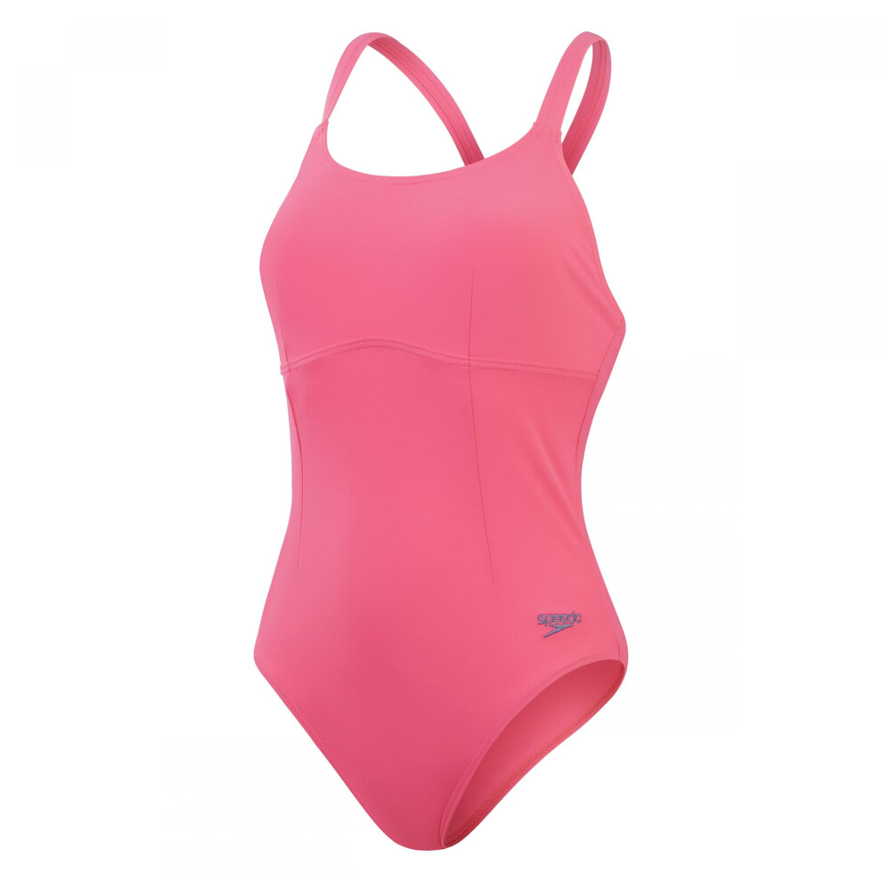 (12 UK, Pink) Speedo Womens/Ladies Shaped Cross Back One Piece Swimsuit