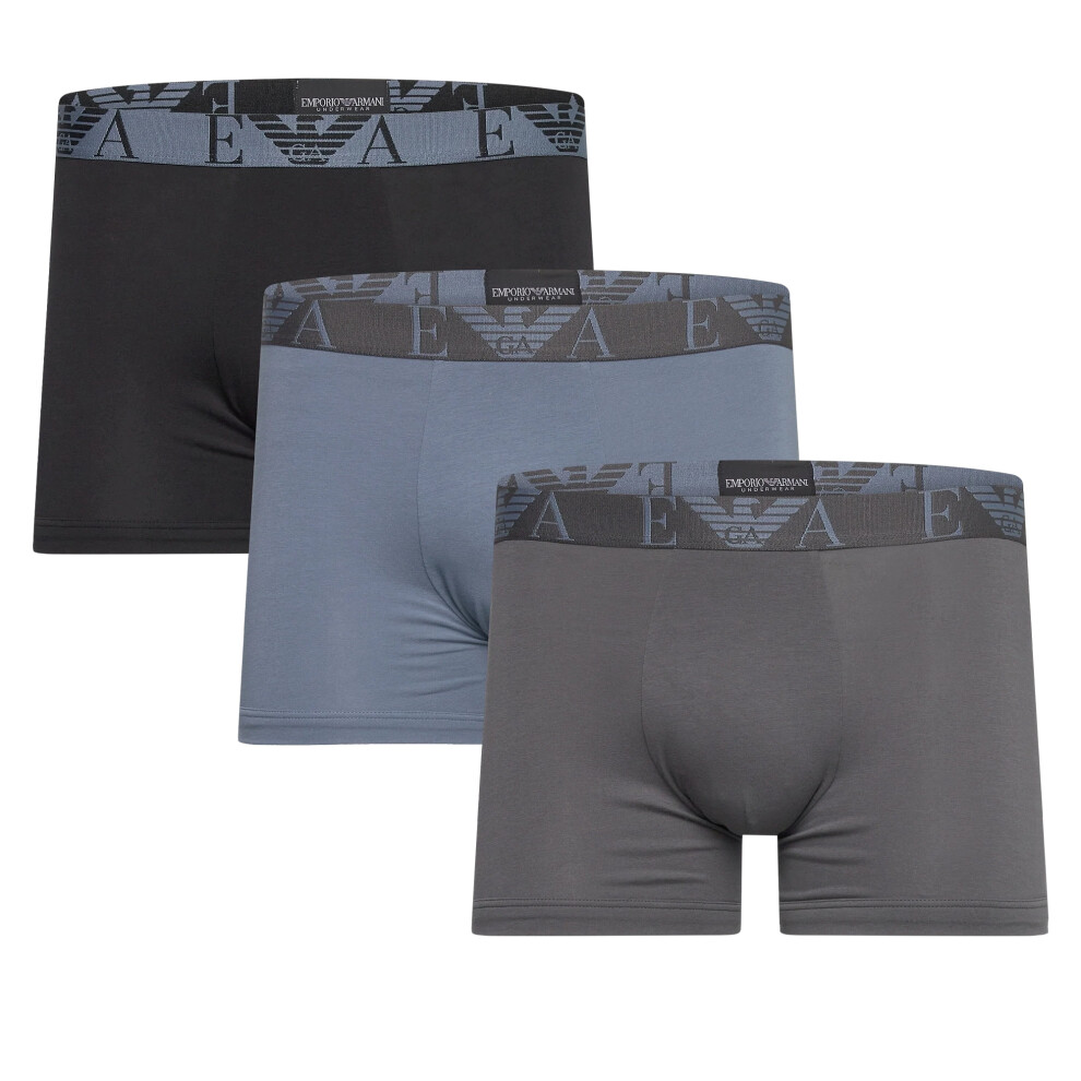 (XL, Blue/Grey/Black) Emporio Armani Mens Boxer Shorts (Pack of 3)
