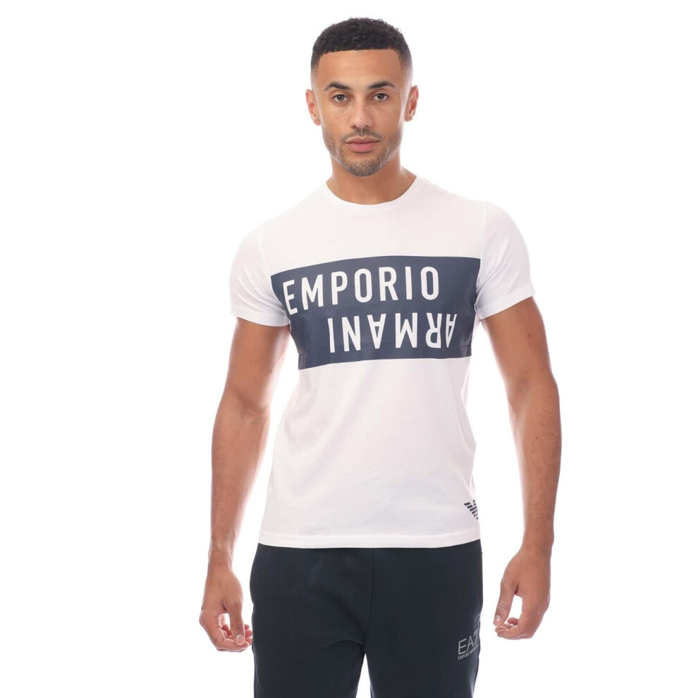 (M, White/Navy) Emporio Armani Mens Crew Neck T-Shirt
