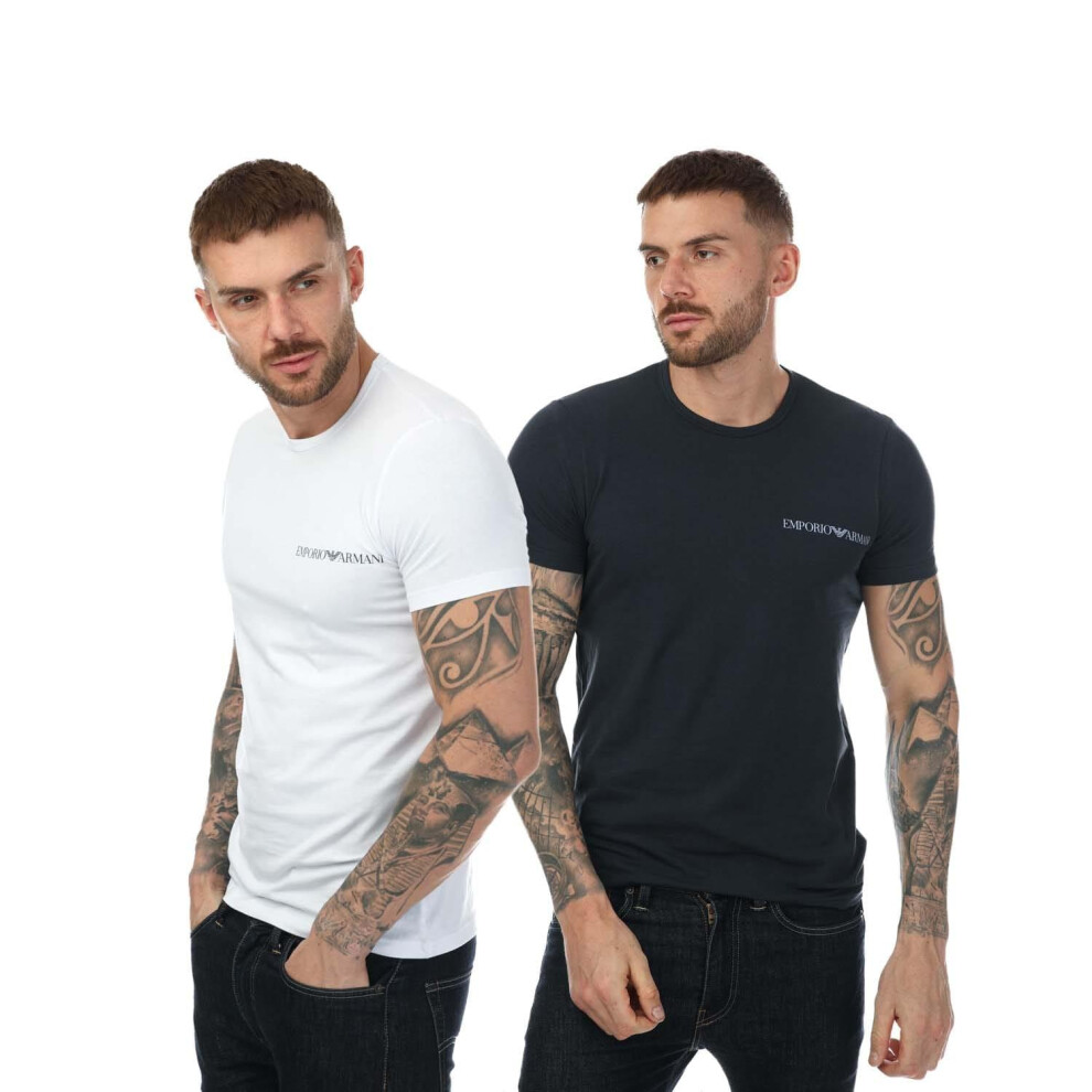 (L, White/Black) Emporio Armani Mens Underwear Logo T-Shirt (Pack of 2)