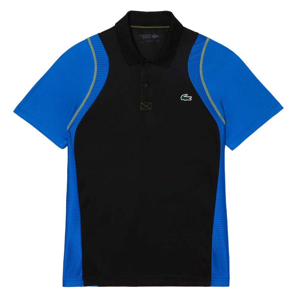 (L, Black/Blue) Lacoste Mens Recycled Polyester Tennis Polo Shirt