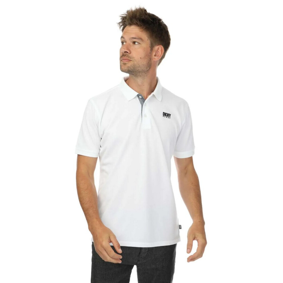 (S, White/Black) DKNY Unisex Adult Tonal Logo Polo Shirt