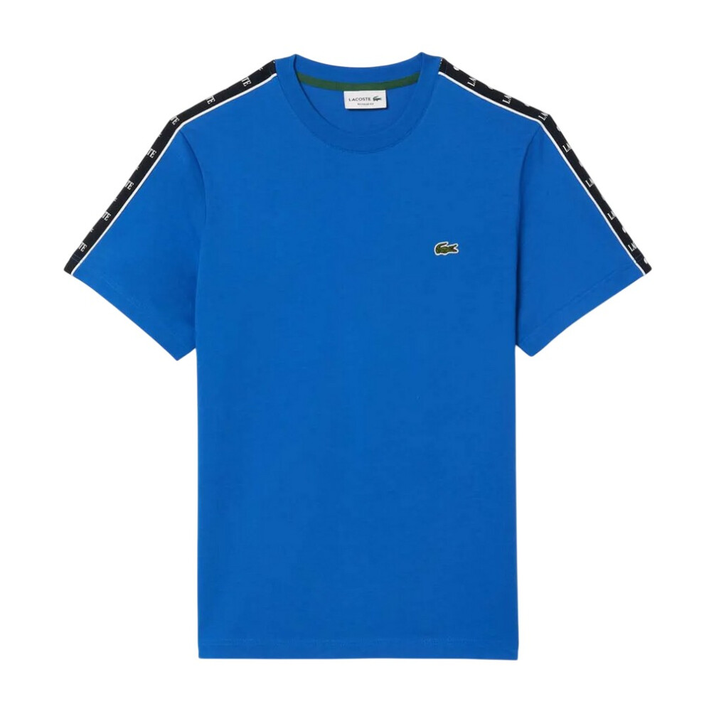 (XS, Blue) Lacoste Mens Logo Cotton Jersey Stripes T-Shirt