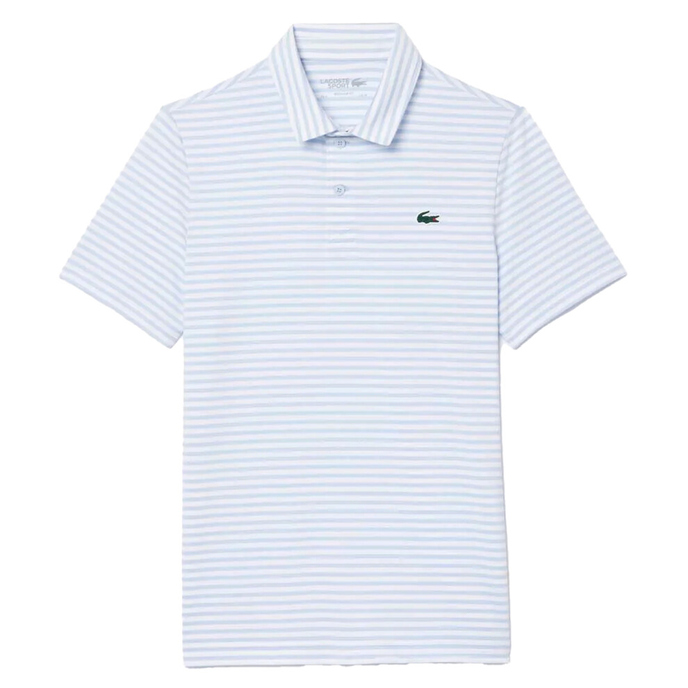 (XS, Blue/White) Lacoste Mens Ultra Dry Striped UV Protection Polo Shirt