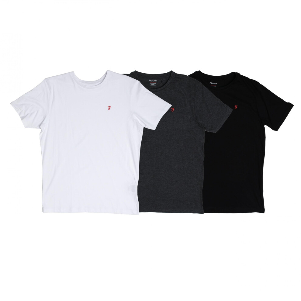 (XXL, Black/Grey/White) Farah Mens Colney T-Shirt (Pack of 3)