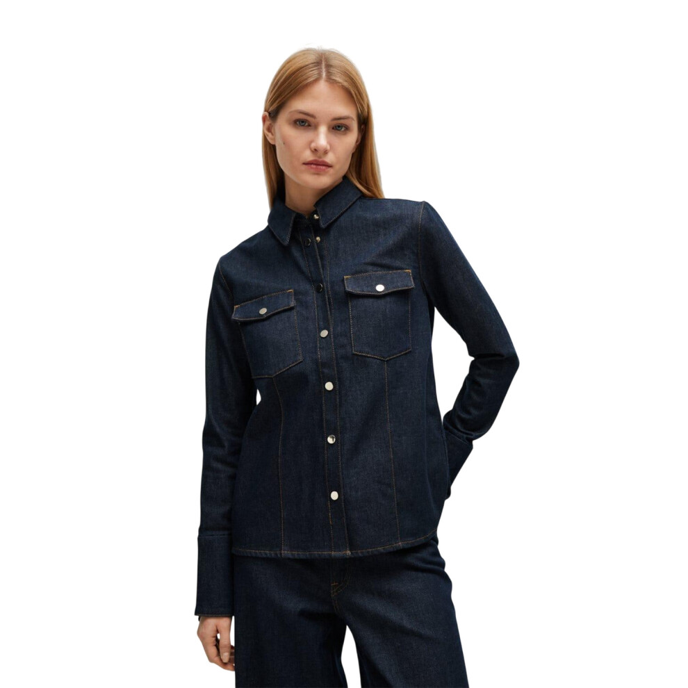 (8 UK, Blue) Boss Womens/Ladies Stretch-Cotton Denim Shirt