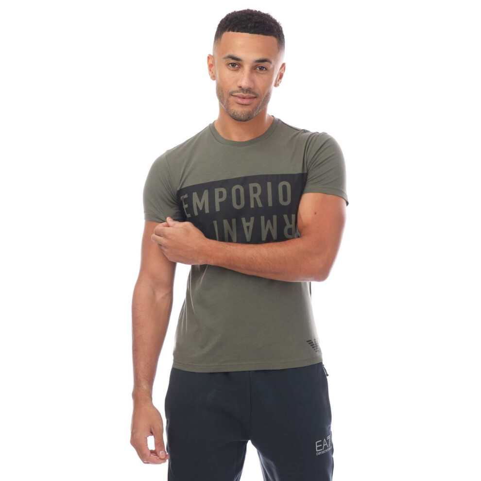 (S, Green/Black) Emporio Armani Mens Crew Neck T-Shirt