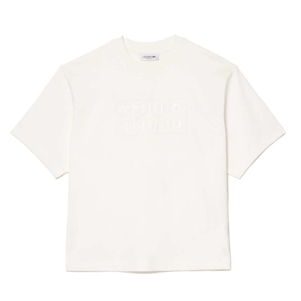 (10 UK, Cream) Lacoste Womens/Ladies Embroidered Cotton Oversized Tennis T-Shirt