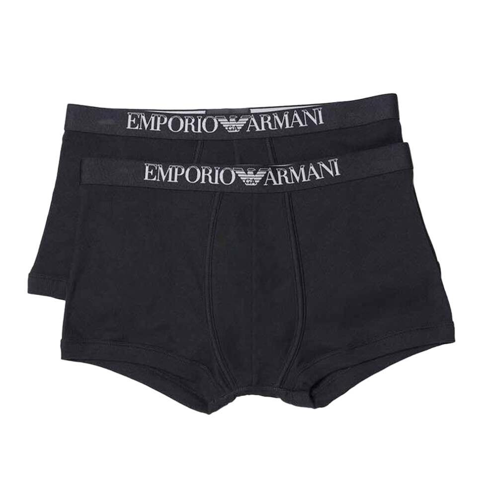 (S, Black) Emporio Armani Mens Cotton Ribbed Boxer Shorts (Pack of 2)