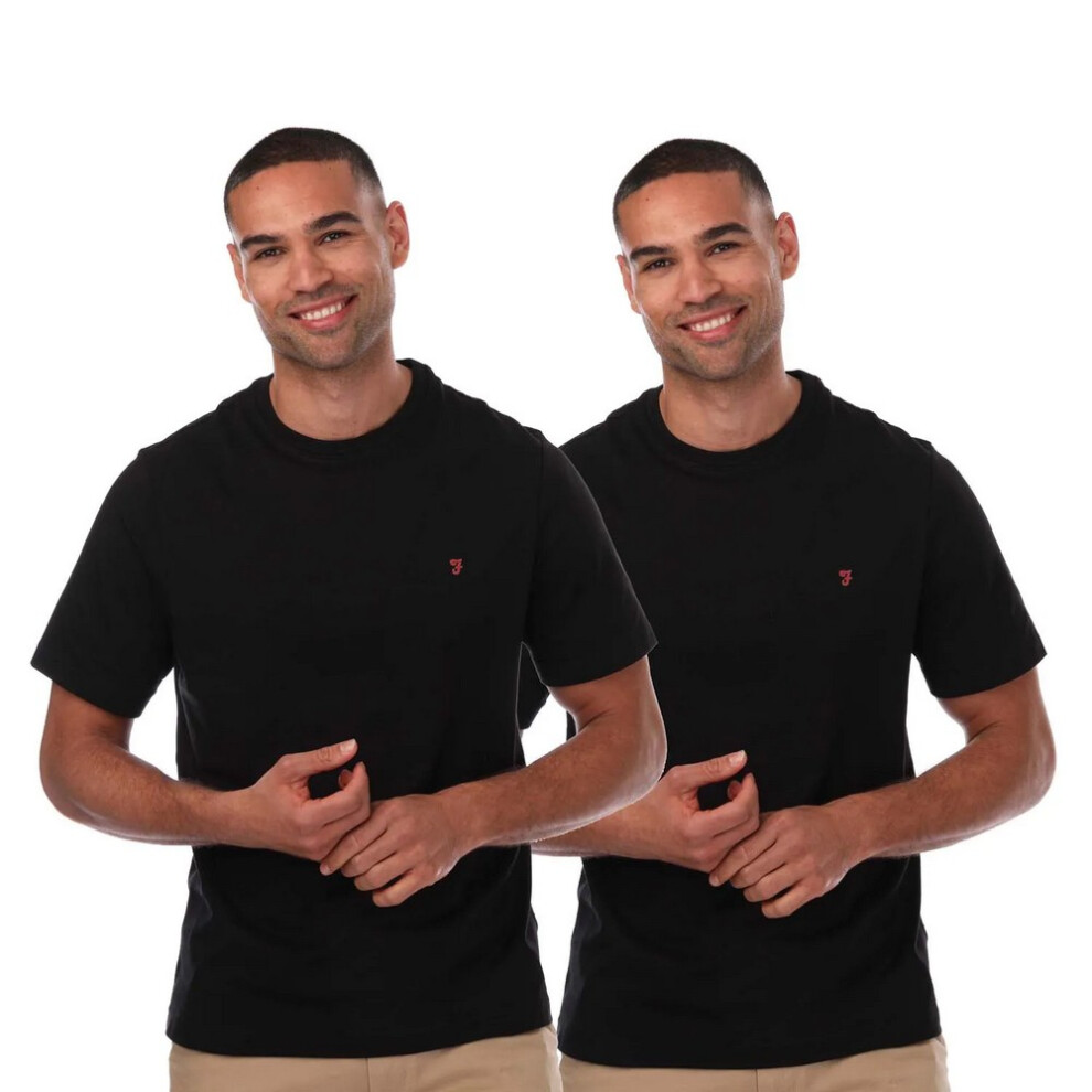 (S, Black) Farah Mens Dani T-Shirt (Pack of 2)