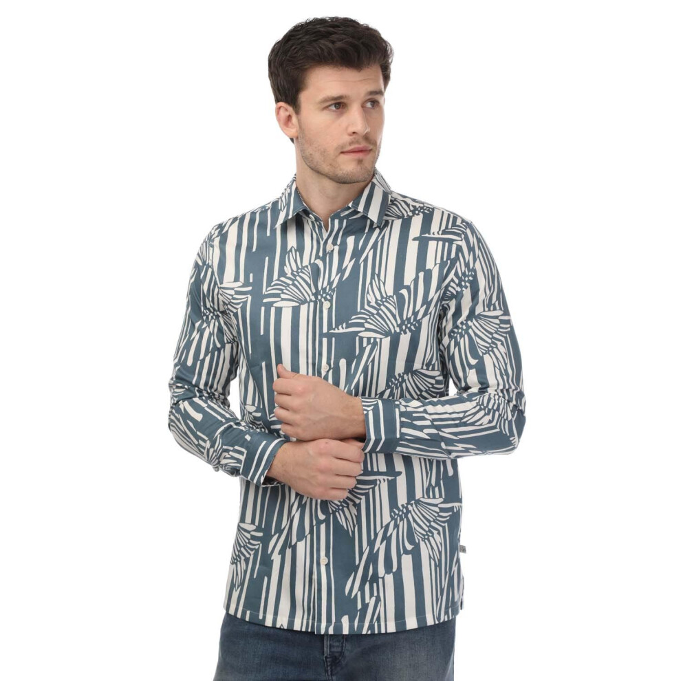 (3XL, Blue) Ted Baker Mens Chorley Butterfly Stripe Shirt