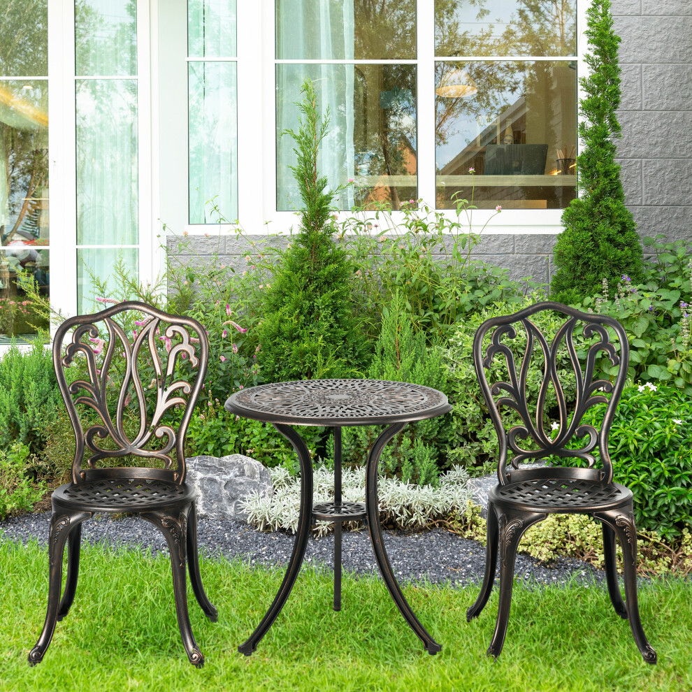 Outsunny 3 Piece Patio Bistro Set Outdoor Table Set With Umbrella Hole Bronze