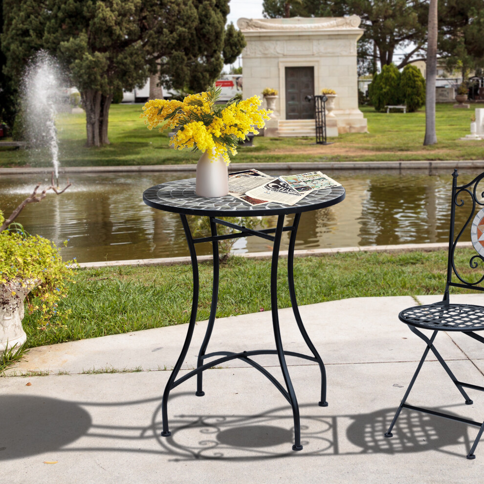 Outsunny Mosaic Side Table Bistro Coffee Table For Garden Patio Balcony Grey Brown,Grey