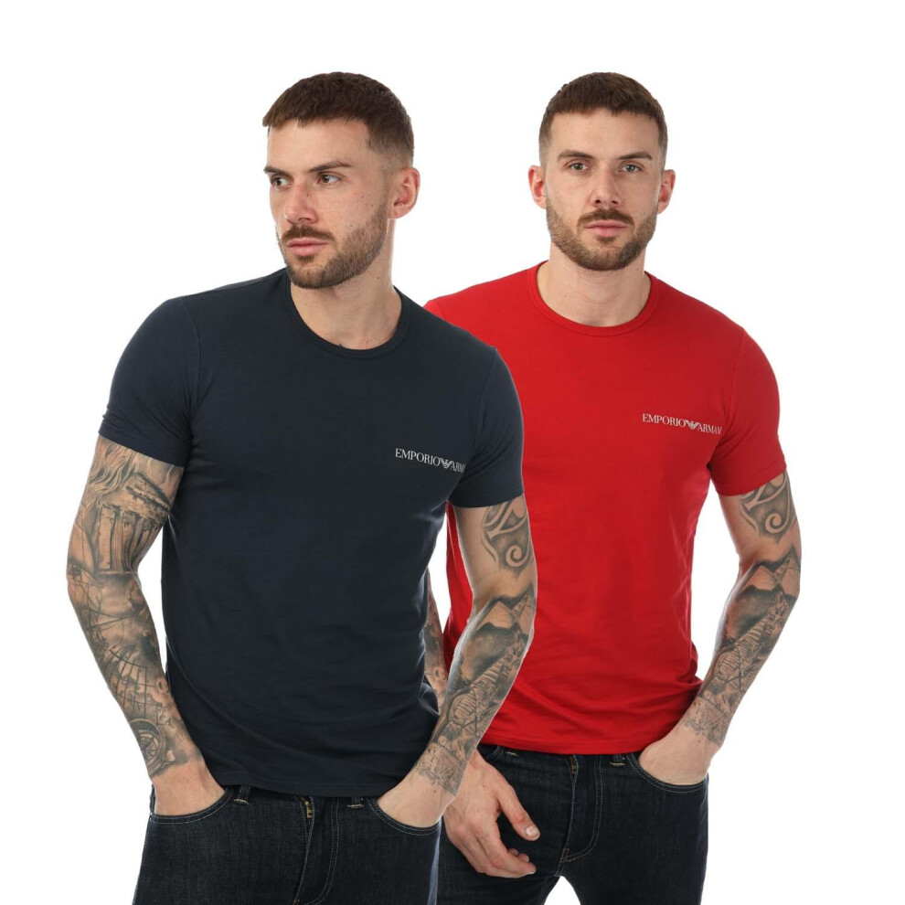 (S, Navy/Red) Emporio Armani Mens Crew Neck T-Shirt (Pack of 2)