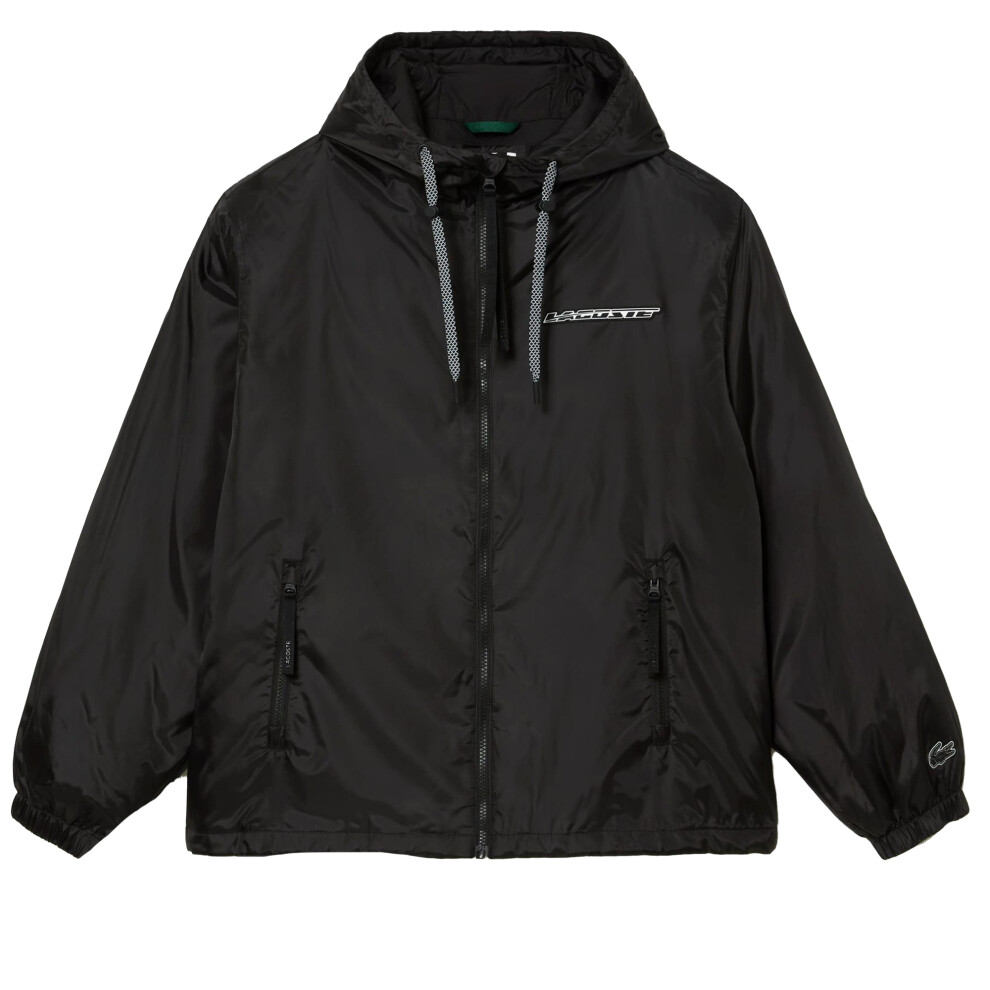(M, Black) Lacoste Mens Hooded Quilted Cropped Padded Jacket