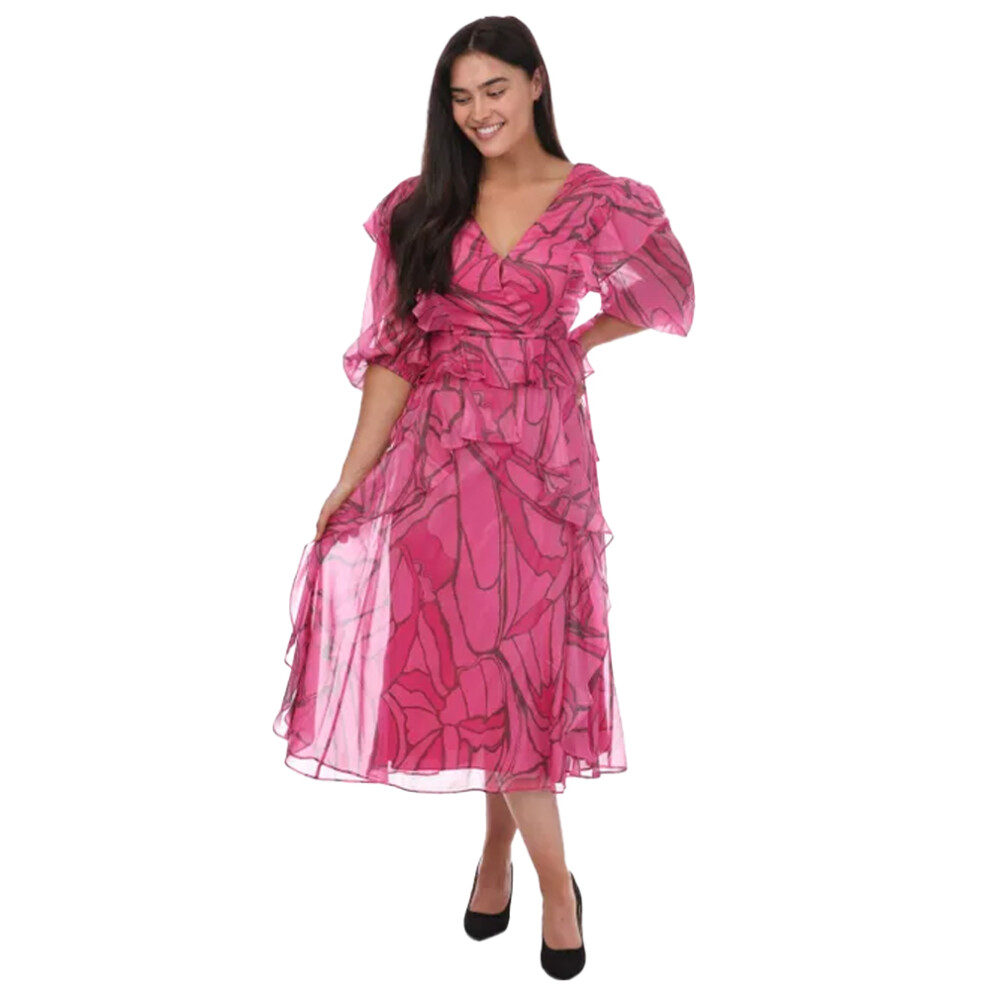 (6 UK, Pink) Ted Baker Womens/Ladies Victoir Printed Ruffles Pinafore Dress