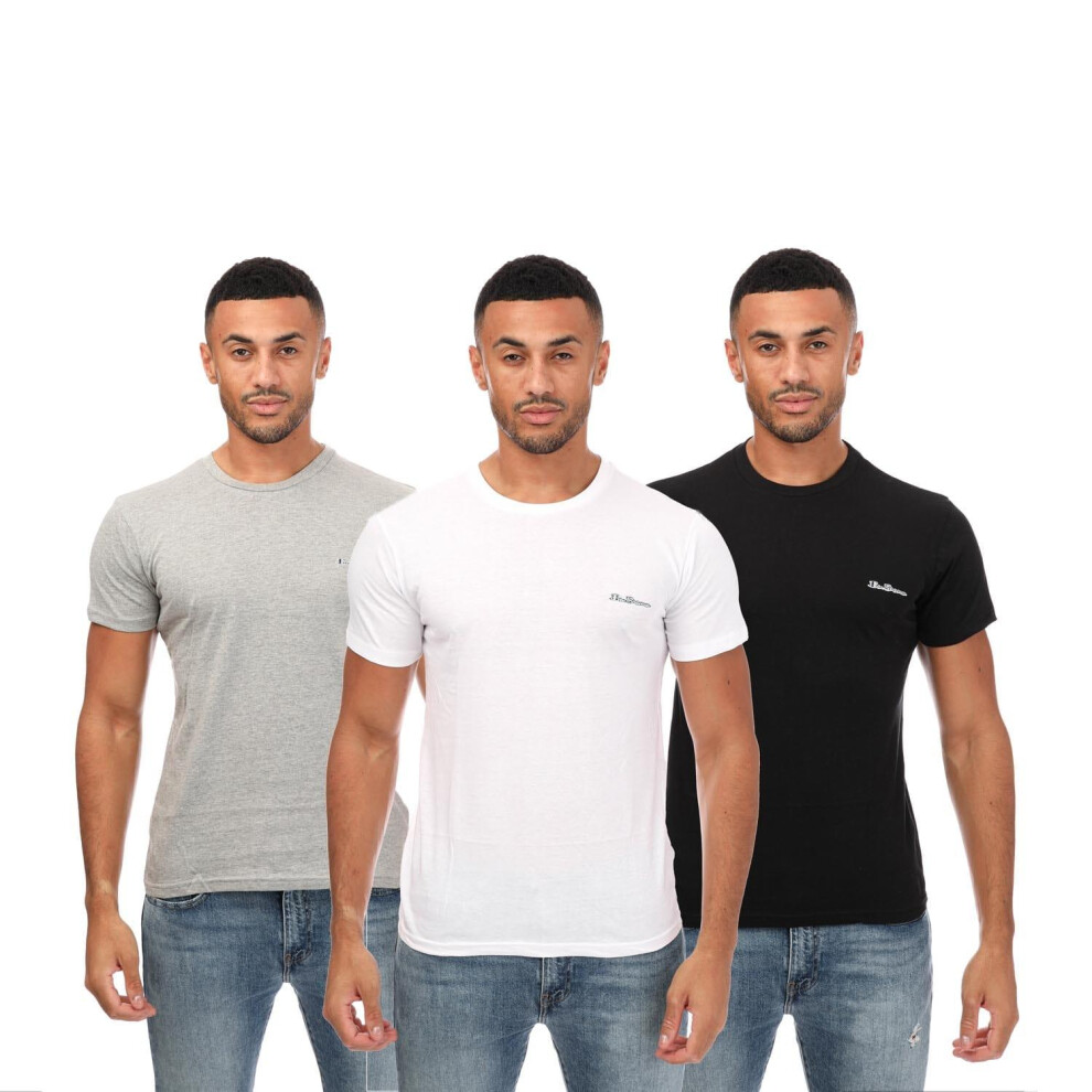 (S, Black/Grey/White) Ben Sherman Mens Otto T-Shirt (Pack of 3)