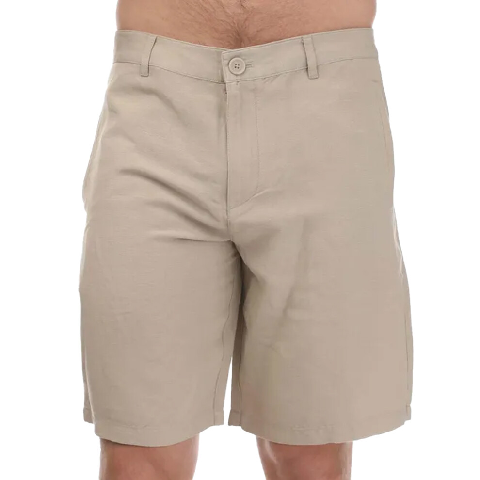 (34R, Beige) Armani Exchange Mens Linen Rayon Twill Shorts