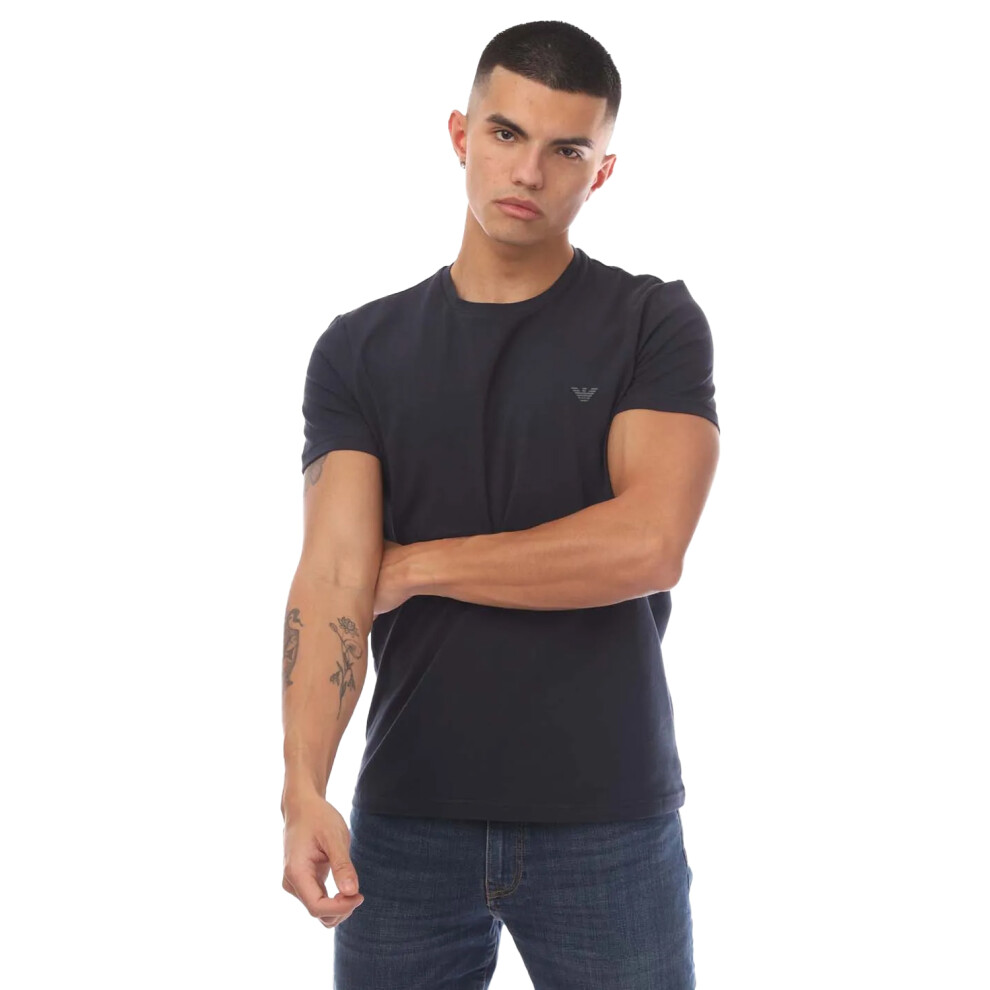 (S, Navy) Emporio Armani Mens Crew Neck T-Shirt (Pack of 2)
