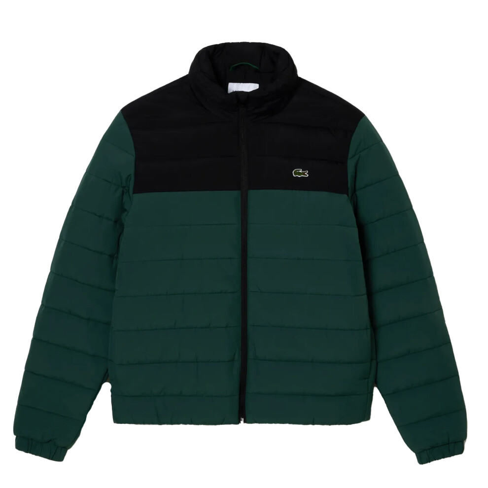 (M-L, Black/Green) Lacoste Mens Hooded Padded Jacket
