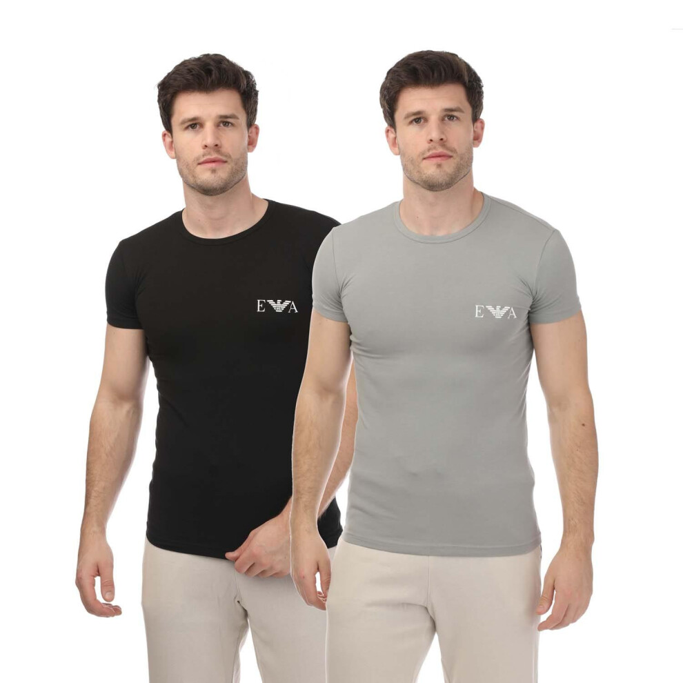 (S, Grey/Black) Emporio Armani Mens Logo T-Shirt (Pack of 2)