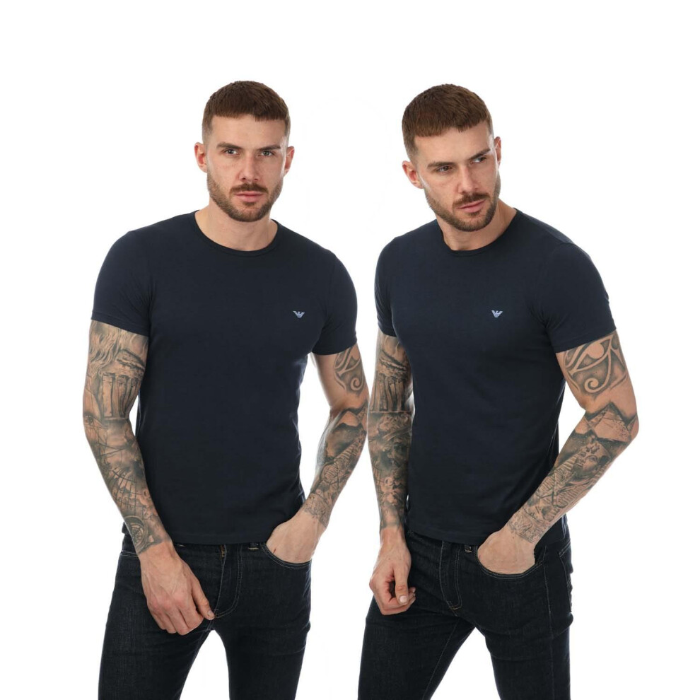 (S, Navy) Emporio Armani Mens Crew Neck T-Shirt (Pack of 2)