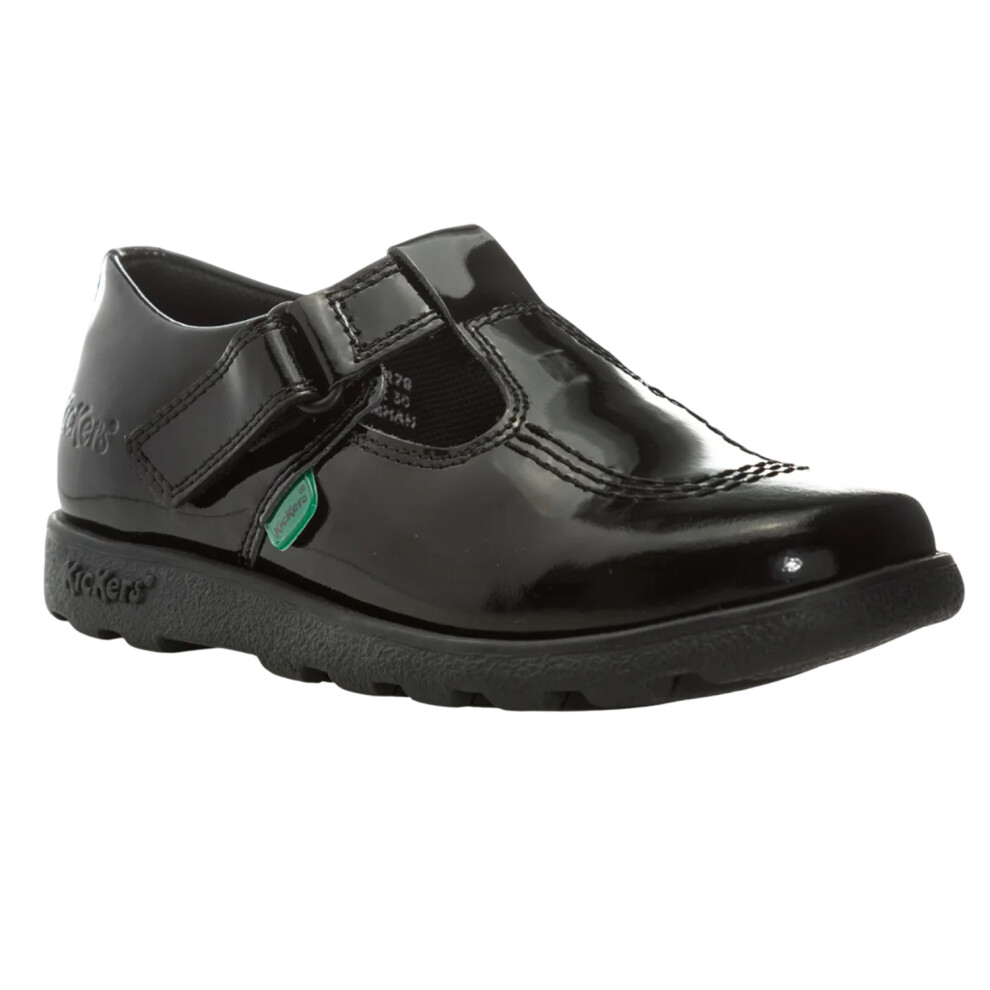 (10 UK Child, Black) Kickers Girls Fragma Patent Leather T-Bar Shoes