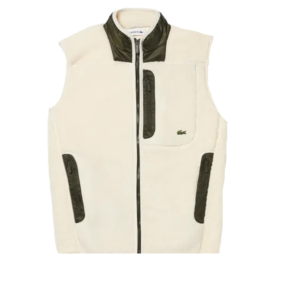 (XS, Cream) Lacoste Mens Sherpa Fleece Gilet