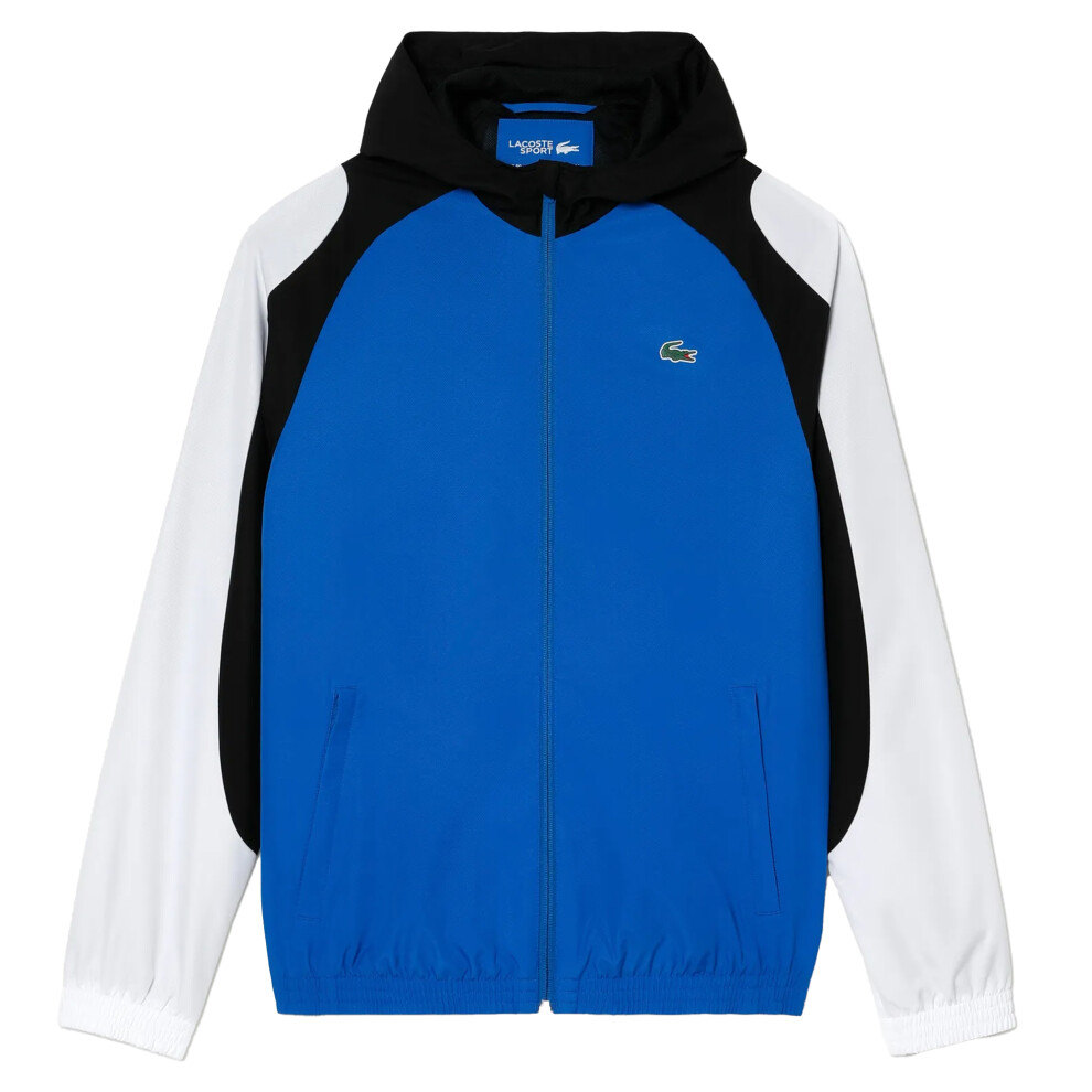 (XS, White/Blue/Black) Lacoste Mens Sport Colour Block Tennis Jacket
