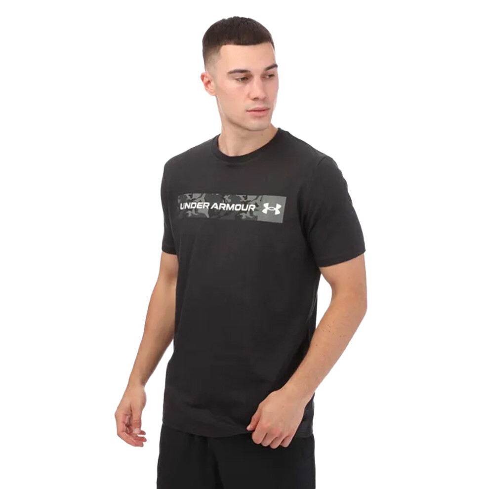 (S, Black/Marine Green) Under Armour Mens Camo Stripe Short-Sleeved T-Shirt