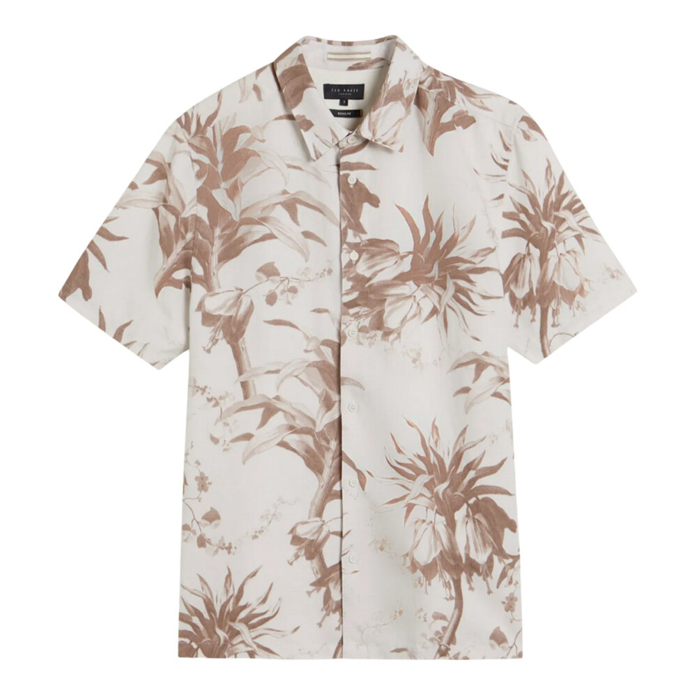 (S, Natural) Ted Baker Unisex Adult Belmar Linen Blend Short-Sleeved Shirt