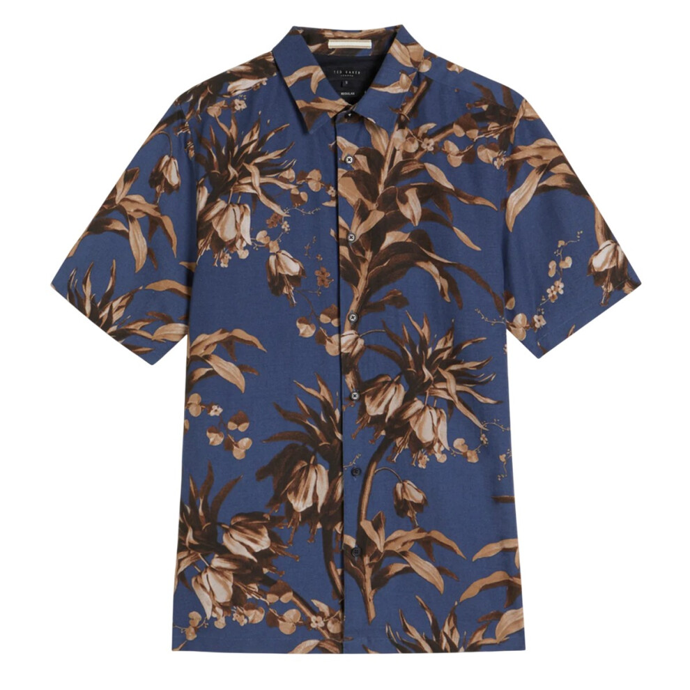 (S, Navy) Ted Baker Unisex Adult Belmar Linen Blend Short-Sleeved Shirt