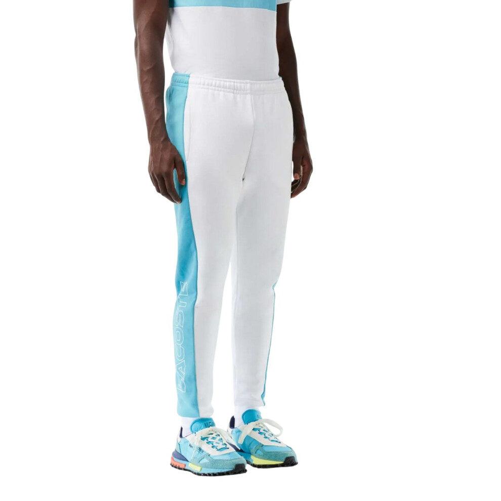 (XS, White/Blue) Lacoste Mens Colour Block Jogging Bottoms
