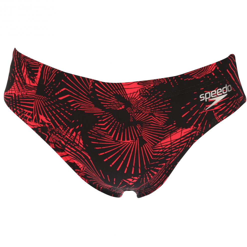 (26R, Black/Red) Speedo Mens Allover Swim Briefs