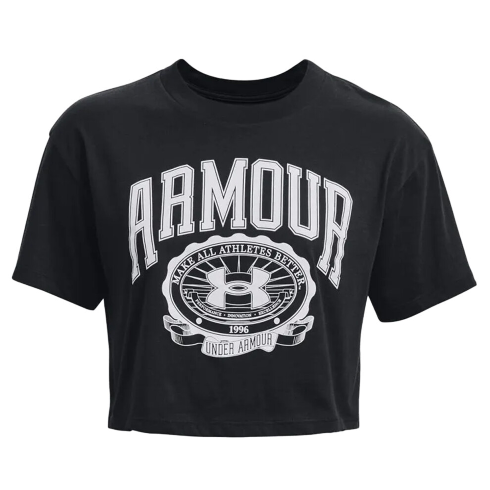 (16 UK, Black) Under Armour Womens/Ladies Collegiate Short-Sleeved Crop T-Shirt
