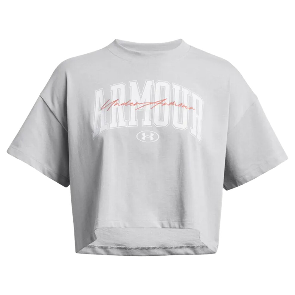(16 UK, Grey) Under Armour Womens/Ladies Wordmark Heavyweight Crop T-Shirt