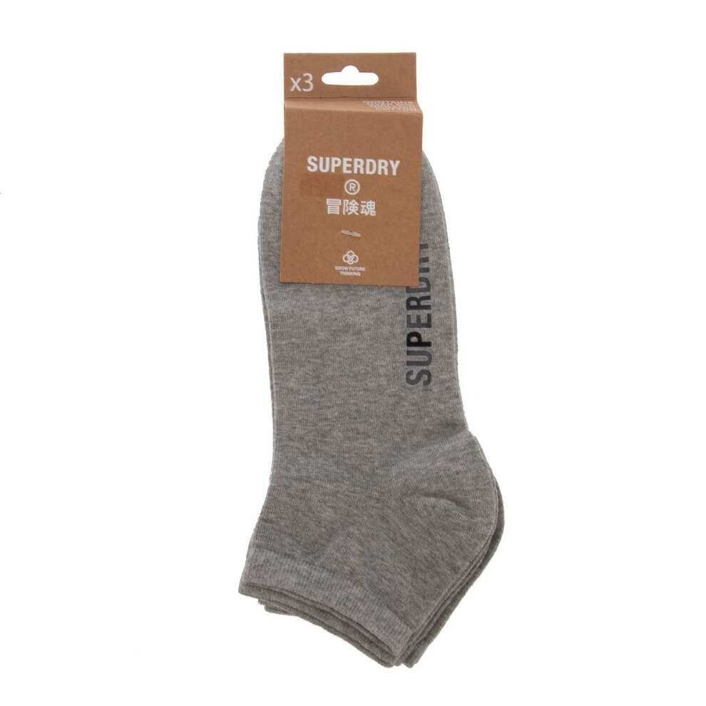 (S-M, Grey Marl) Superdry Mens Trainers Socks (Pack of 3)