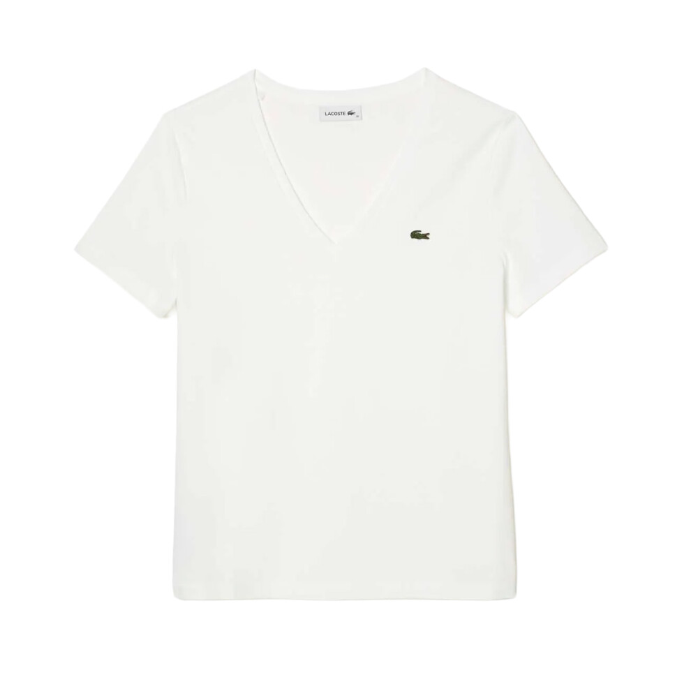 (6 UK, White) Lacoste Womens/Ladies V Neck Loose Fit T-Shirt