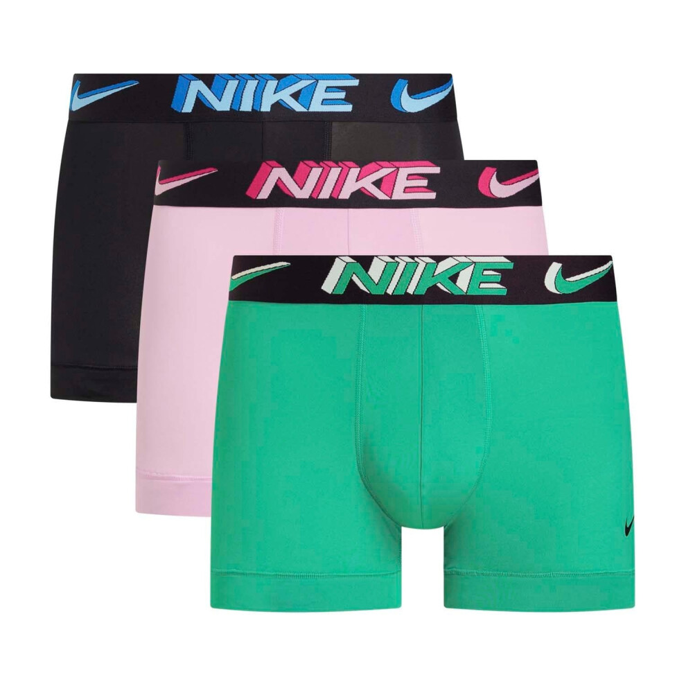 (S, Black/Green/Light Pink) Nike Mens Boxer Shorts (Pack of 3)