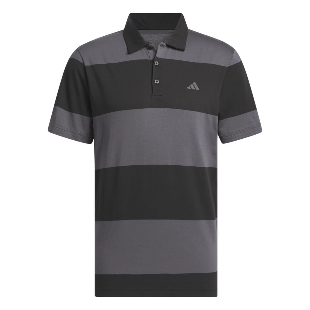 (S, Black/Grey) Adidas Mens Colour Block Stripe Rugby Polo Shirt
