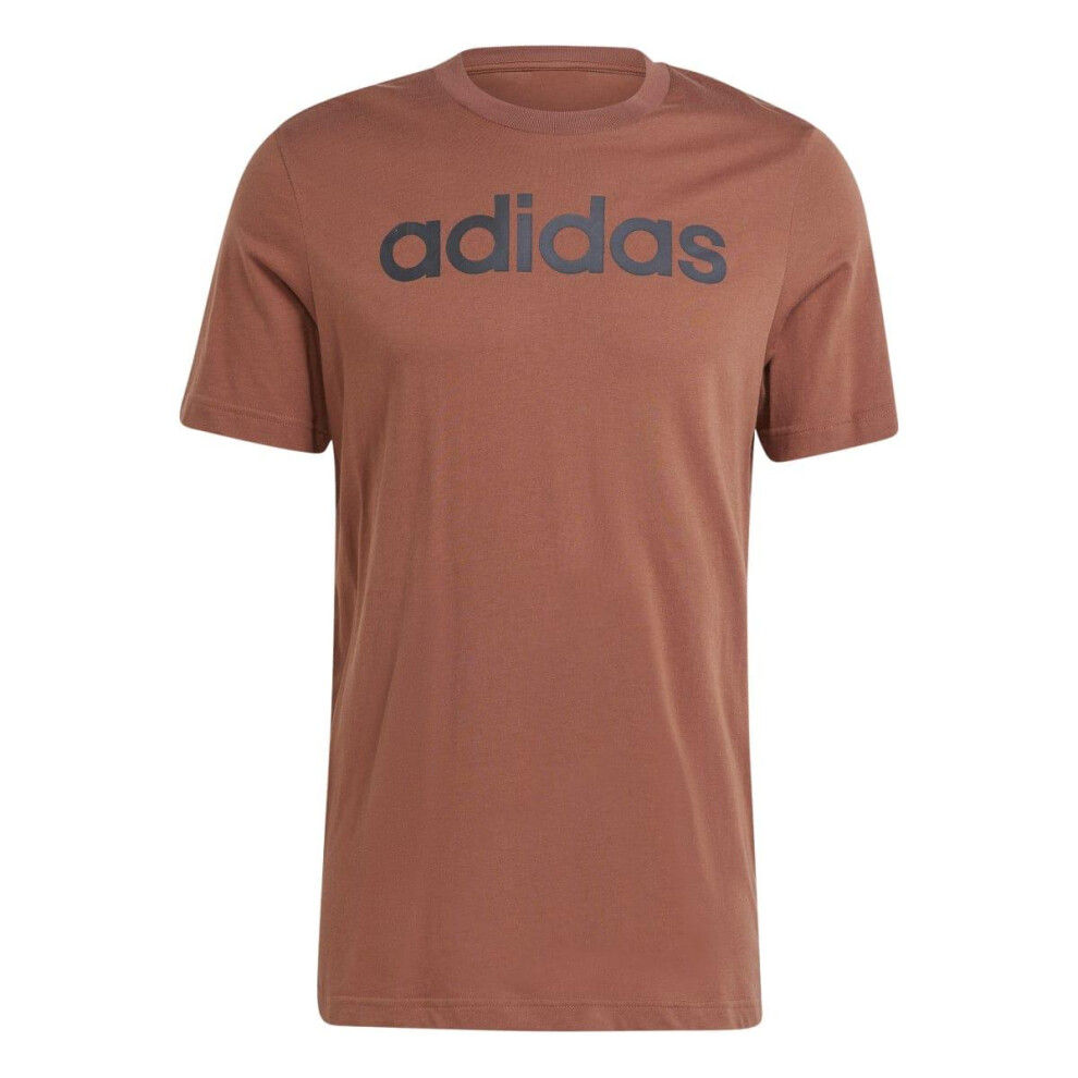 (M, Brown) Adidas Mens Essentials Linear Embroidered Logo T-Shirt