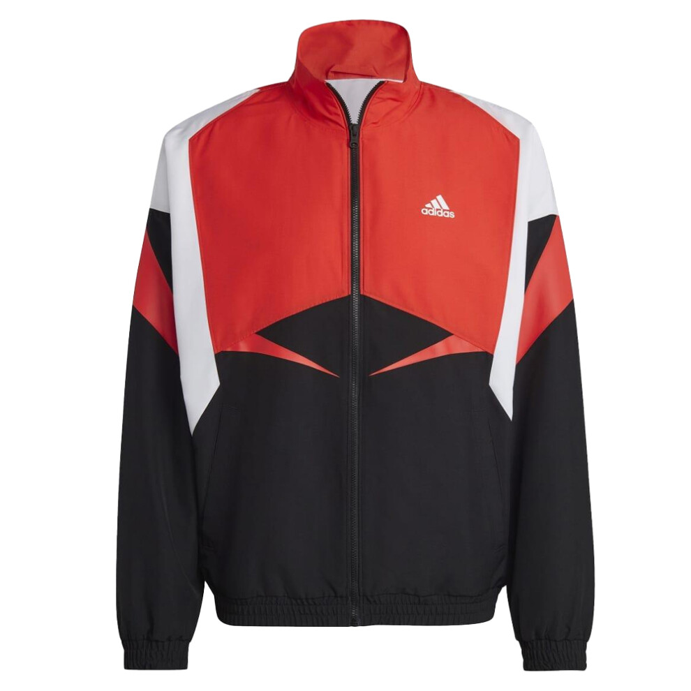 (S, Black/White/Red) Adidas Mens Colourblock Track Top