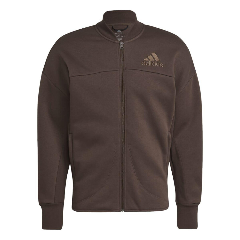(S, Brown) Adidas Mens Studio Lounge Fleece Track Top