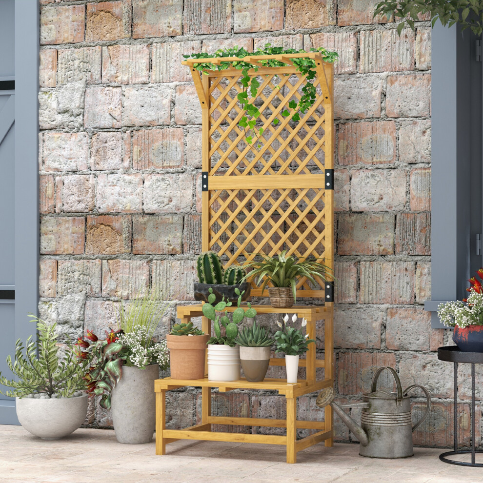 Outsunny Wooden Plant Stand With Trellis For Climbing Plants, Yellow
