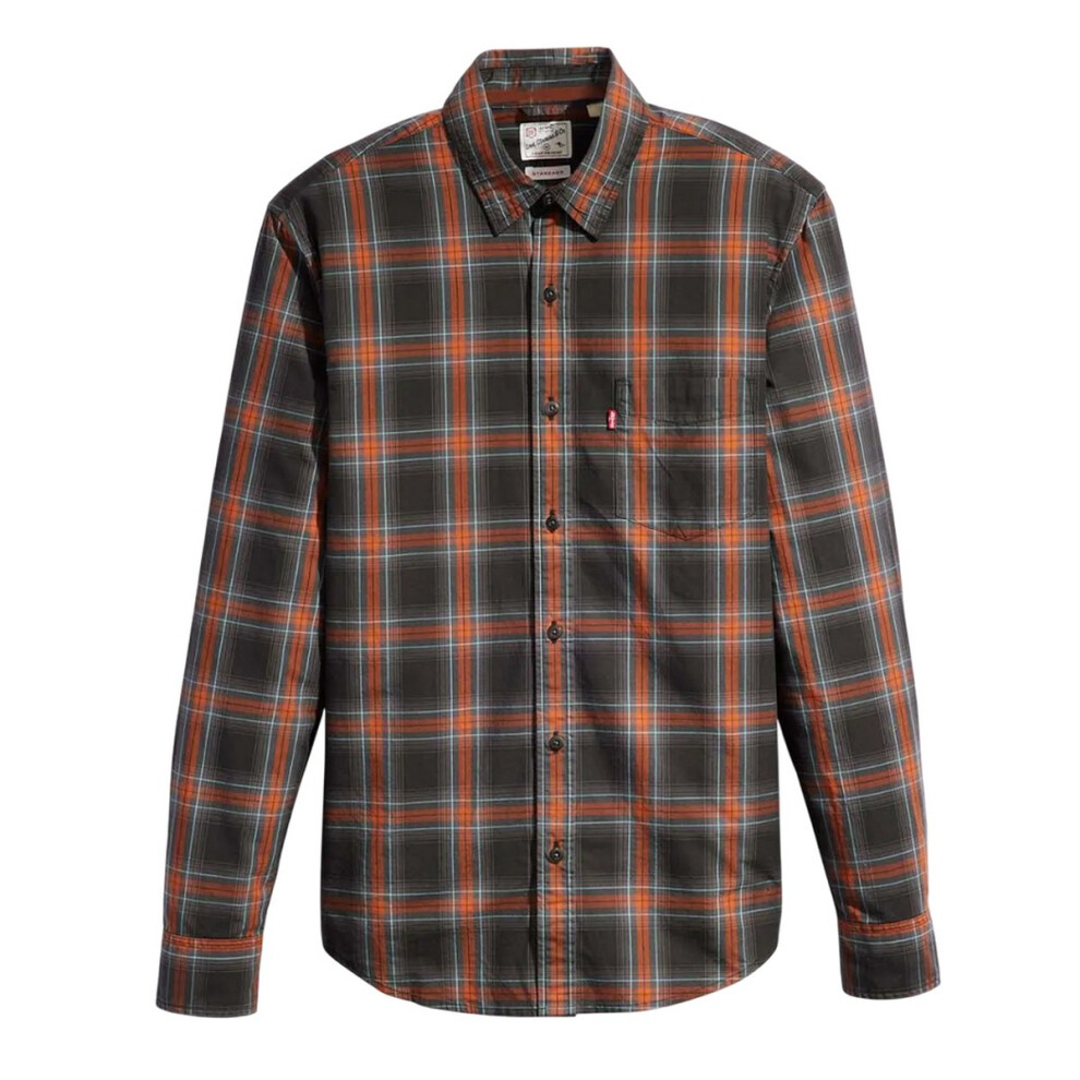 (S, Black/Red) Levis Mens Sunset Pocket Shirt