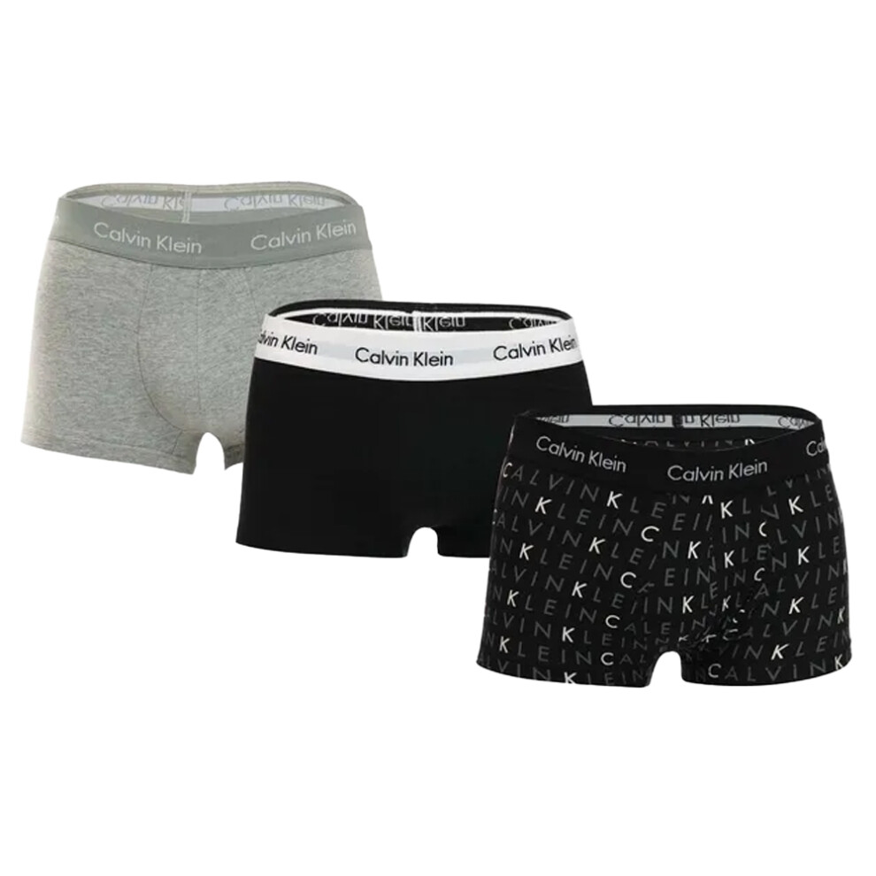 (M, Black/Grey) Calvin Klein Mens Cotton Low Rise Boxer Shorts (Pack of 3)