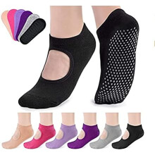 Yoga Socks for Women Non Slip Socks , 6 Pairs Sticky Socks with Grips & Straps for Pilates Dance Barre Workout, Trampoline