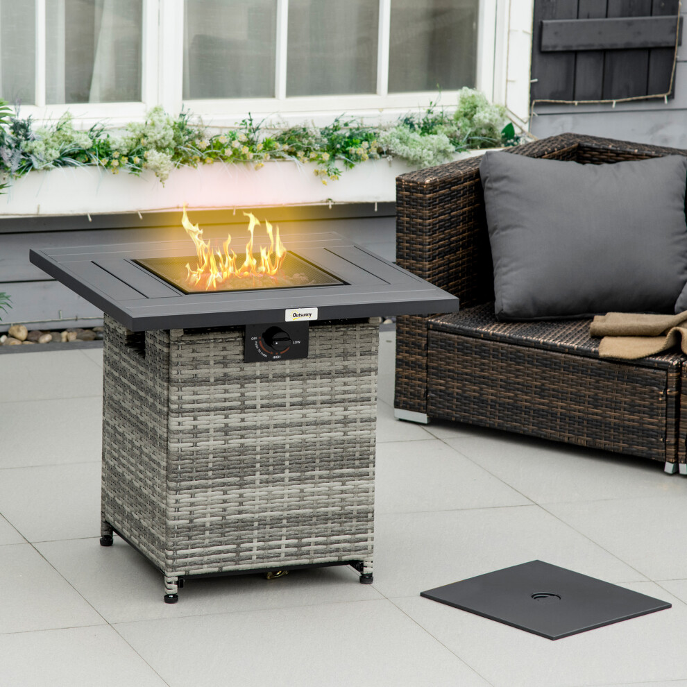 Outsunny Fire Pit Table W/ Rain Cover, Mesh Lid & Lava Stone, 40,000 Btu