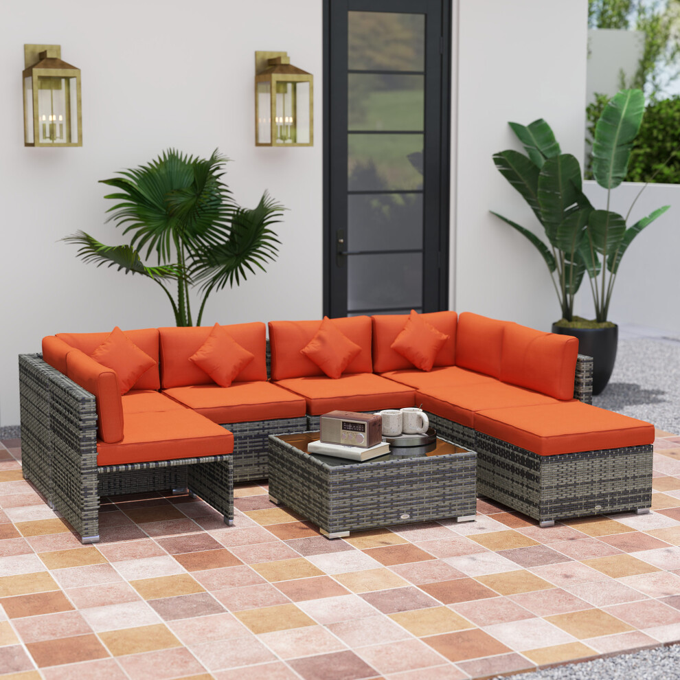 Outsunny Orange 8Pc Rattan Sofa Garden Furniture Aluminium Outdoor Patio Set - 73Cmx73cmx65cm - Image 4